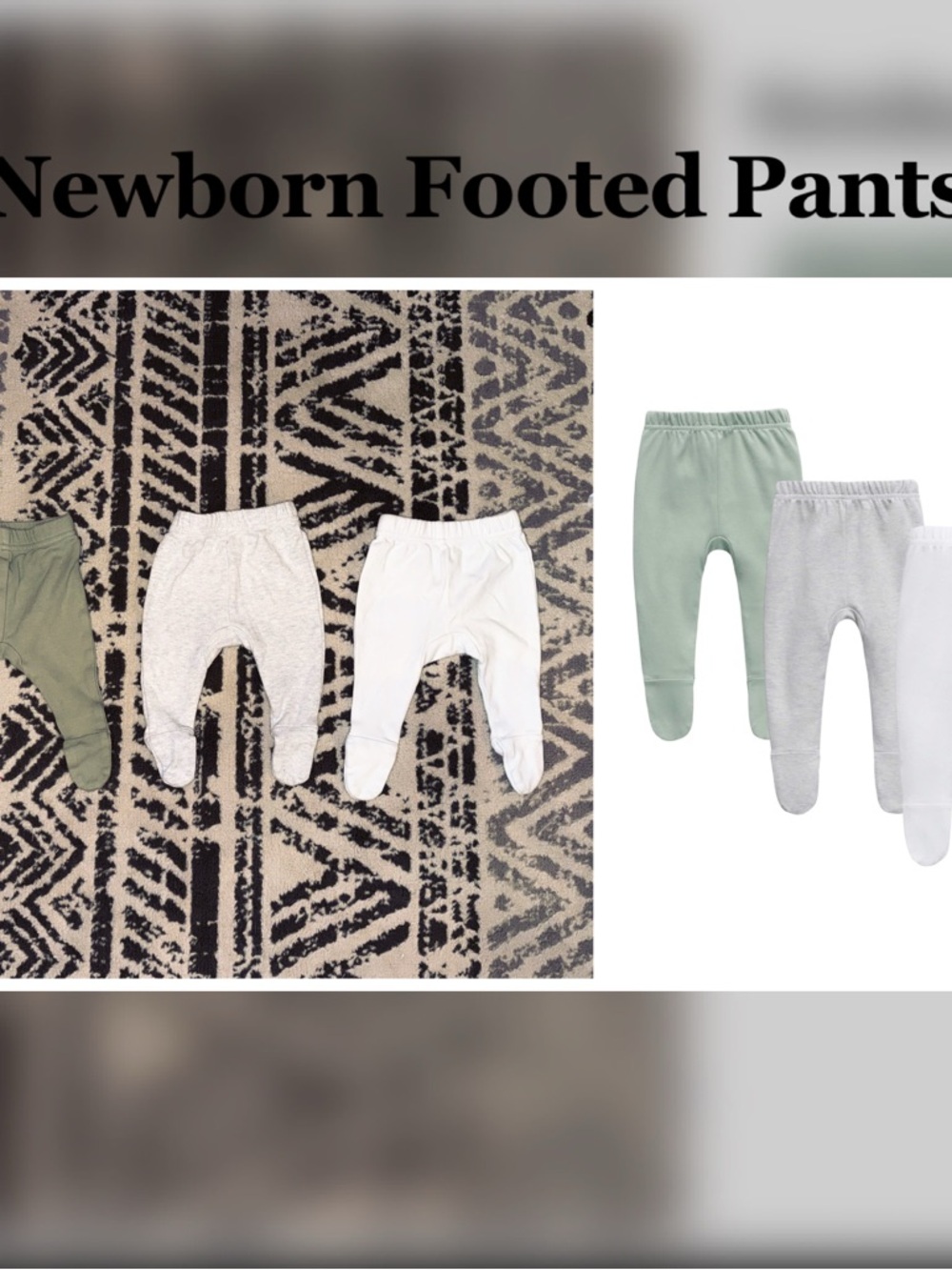 Baby Footed Pants 3-Pack in Sage, Heather Gray, and White